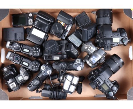 A Tray of Digital Cameras, including an Olympus Camedia E-10, E-20p, C-5060, C-700, three  Nikon Coolpix  950, two Coolpix 45
