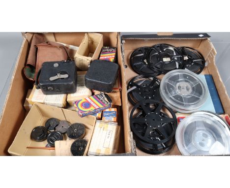 Two Pathescope 9.5mm Cameras and 9.5mm Cine Films, comprising a Motocamera and a similar camera marked Pathescope only togeth