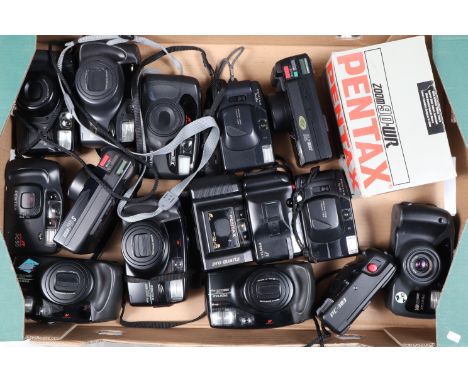 A Tray of Pentax Compact Cameras, models include Zoom 90 WR, AF Zoom70-S,  Zoom 70, Zoom 105 Super, Pro Quartz and other exam