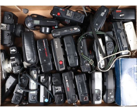 A Tray of Compact Cameras, manufacturers include Olympus, Hanimex, Ricoh, Miranda and other examples, all untested 