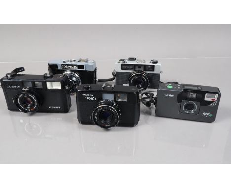 A Group of Compact Cameras, a Yashica ME 1, shutter working, meter responsive, a Rollei Prego AF, shutter working, flash work