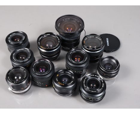 A Group of Wide Angle Lenses, various mounts, 28mm &amp; 35mm, manufacturers include Vivitar, Cosina, Praktica, Minolta and o