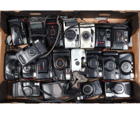 A Tray of Compact Cameras, manufacturers include Yashica, Minolta, Vivitar, Exacta and other examples, all untested, G 