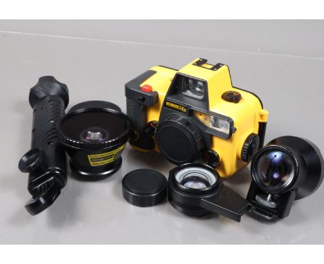 A Sea &amp; Sea Motormarine II EX Underwater 35mm Camera, with 35mm f/3.5 lens together with an accessory multi-viewfinder, a