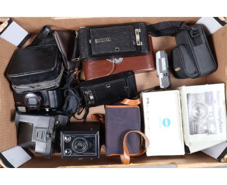 Various Cameras, comprising an Ensign Midget 55 compact folding camera, a No 1A Pocket Kodak folding camera, a Kodak No 2 Fol