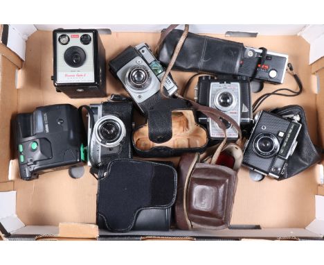 A Group of Various Cameras, seven cameras including a Chaika-3 Soviet half frame camera, shutter working, meter responsive, G