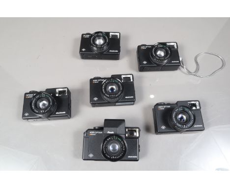 Six Agfa Optima Compact Cameras, four Optima Sensor Electronic, one with flash unit and two 335 Sensor Electronic, none batte