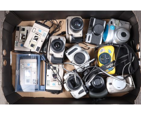 A Tray of Various Cameras, including a Samsung ECX 1 compact, two Minolta Vectis S-1, a Vectis S-100 body, a Canon EOS IX7 bo