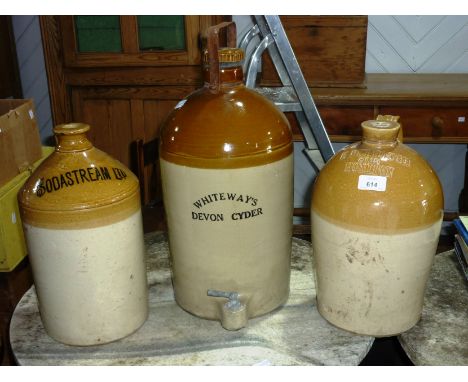 Honiton interest: a vintage stoneware Flagon impressed with 'E Burrough STAR HONITON', together with another printed 'WHITEWA