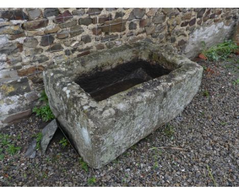 An antique stoneware rectangular Trough, large, 48in long x 33½in wide x 21in high (122cm x 85cm x 53cm). Note; This lot can 