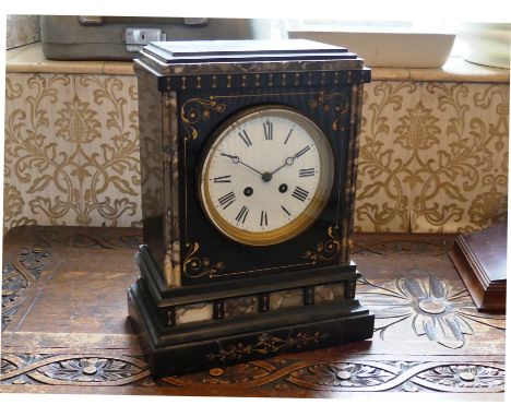 A Victorian slate Mantel Clock, 13in (33cm) high x 10in (25.25cm) wide.