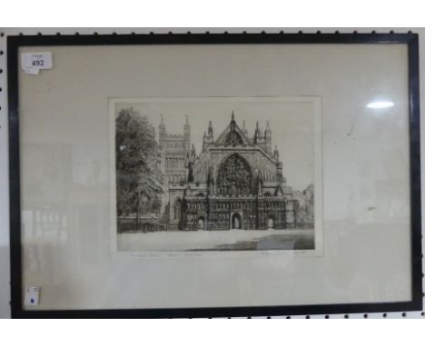 E. Mary. Shelley; limited edition Print of Exeter Cathedral, signed and titled 'West Front', numbered '80/150' together with 