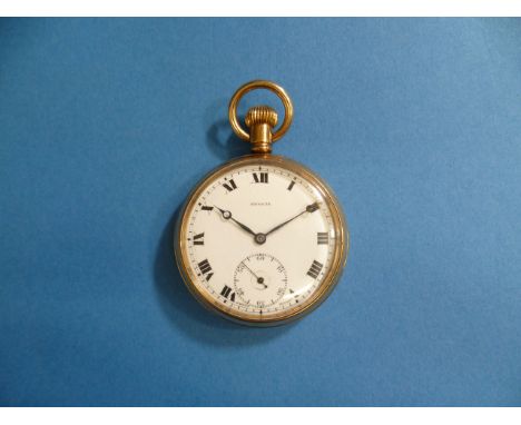 A gold-plated 'Pinnacle' open face Pocket Watch, with Swiss 7-jewels movement, the circular white enamel dial with black Roma