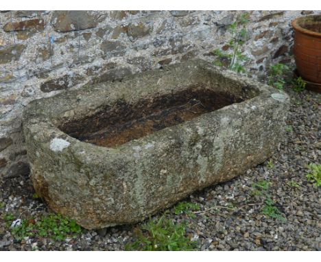 An antique granite rectangular Trough, large, 47in long x 26in wide x 13½in high (119.5cm x 66cm x 35cm). Note; This lot can 