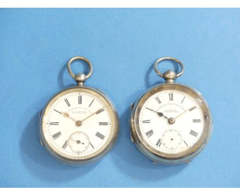 A silver cased open face 'The Express English Lever' Pocket Watch, key wind, the white enamel dial with black Roman numerals 