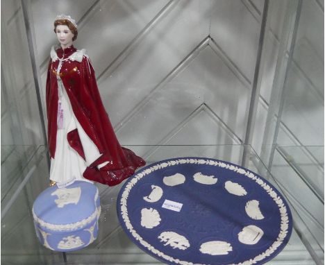 A small quantity of Wedgwood Jasperware, including the Limited Edition 'Sporting Scenes' plate in cobalt blue, three Trinket 