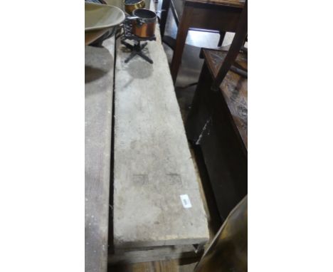 A vintage rustic Pine Bench, 71in wide x 18in high (180.5cm x 46cm).