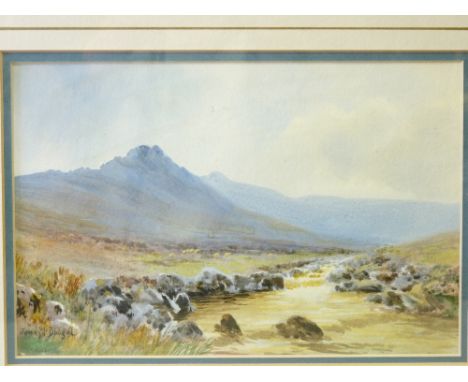 JOHN McDOUGAL two watercolours - 1. Ogwen Valley river, signed, 17 x 26cms and 2. rocky coastal seascape with distant yachts,