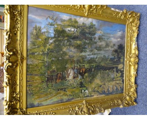 FINE QUALITY GILT FRAMES, a pair (some losses), 95 x 119cms with print contents