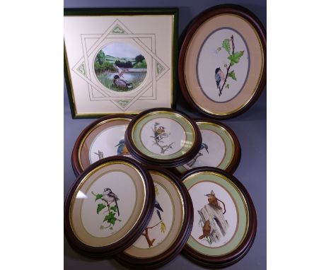 F J C? WILDE 1989 watercolours - quality ornithological themed, two oval, 26 x 19cms and 19 x 28cms, a set of four, 23 x 17cm