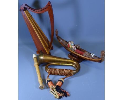 COPPER BUGLE, treen musical harp, recorder and musical gondola
