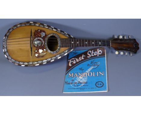 F DE MUREDA, Napoli vintage mandolin and 'The First Step How to Play' book by Mario De Pietro