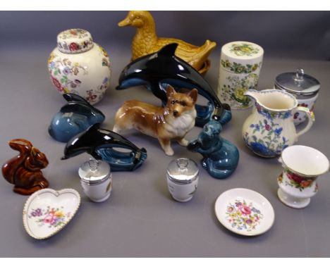 POOLE POTTERY DOLPHIN &amp; ANIMAL FIGURINES, Worcester coddlers, Masons ginger jar and cover ETC