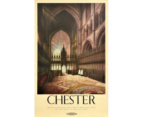 Original vintage British Railways travel poster for Chester featuring artwork by the New Zealand painter and graphic designer