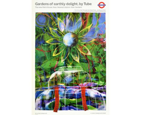 Original vintage London Underground poster - Gardens of earthly delight by Tube The new Palm House Kew Nearest station: Kew G