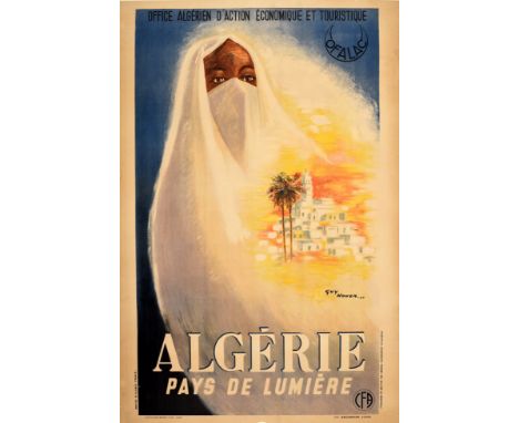 Original vintage travel advertising poster for Algeria Land of Light / Algerie Pays de Lumiere featuring a stunning design ag