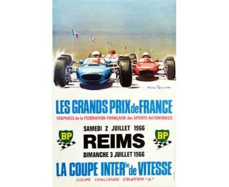 Original vintage Formula 1 auto racing poster for the French Grand Prix / Les Grands Prix de France French Federation Trophy 