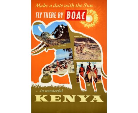 Original vintage travel poster advertising Kenya in East Africa - Make a date with the sun ... in wonderful Kenya Fly there b
