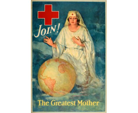 Original vintage World War One medical recruitment poster - Join! The Greatest Mother - featuring a Red Cross nurse in unifor