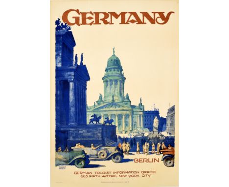 Original vintage travel poster - Germany Berlin - by the German artist Wilhelm 'Willy' Dzubas (b. 1887) for the country's cap