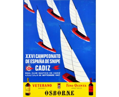 Original vintage Spanish water sport poster for the XXVI Campeonato de Espana de Snipe Real Club Nautico de Cadiz sailing cha