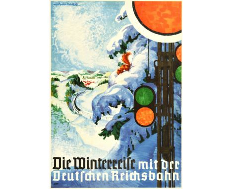 Original vintage German railway travel poster - Winter trip with Deutsche Reichsbahn / Die Winterreise mit der Deutschen Reic