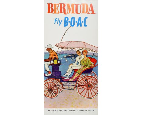 Original vintage travel poster for Bermuda fly BOAC British Overseas Airways Corporation featuring a colourful image depictin