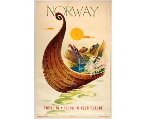 Original vintage travel poster for Norway - There is a Fjord in Your Future - featuring scenic artwork by Knut Yran (1920-199