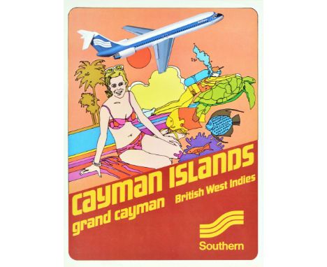 Original vintage travel poster for the Cayman Islands Grand Cayman British West Indies Southern Airways (1944-1979) featuring