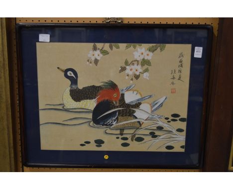 Chinese School, painting of mandarin ducks.