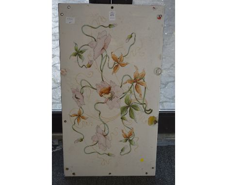 Decorative enamel panel painted with stylised Art Nouveau decoration.