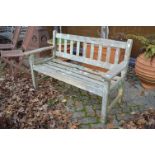 A hardwood garden bench.