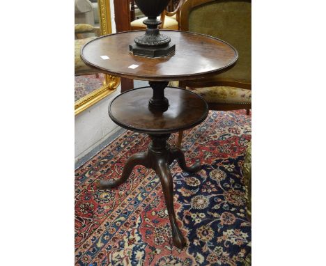 19th century mahogany two-tier dumb waiter on tripod base.