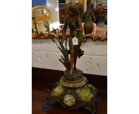 A good large spelter bronze and onyx figural mantel clock.