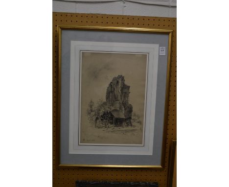 Crockstone Abbey, pencil sketch, monogrammed and dated 1856.