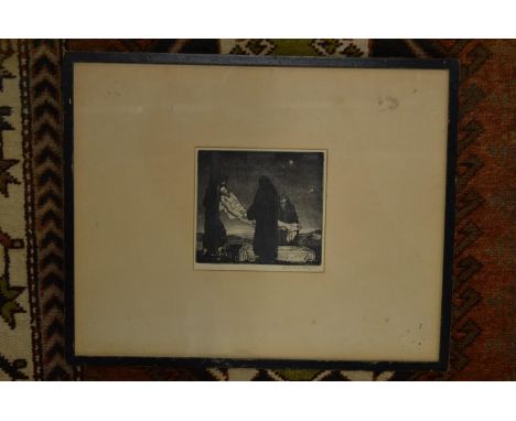 Gertrude Martin Hodges, an etching of The Deposition of Christ, framed and glazed together with a collection of unframed artw
