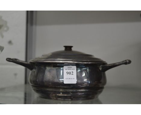 W.A.S Benson, a silver plated twin handled small tureen and cover.