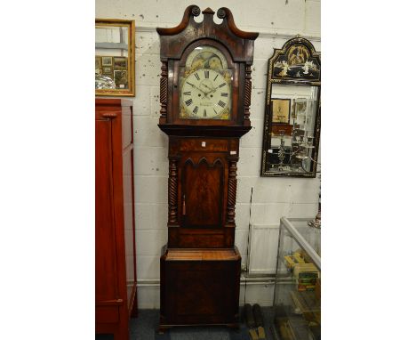 A 19th century mahogany longcase clock with automaton eight day movement and decoratively painted dial, signed E Alldridge, B