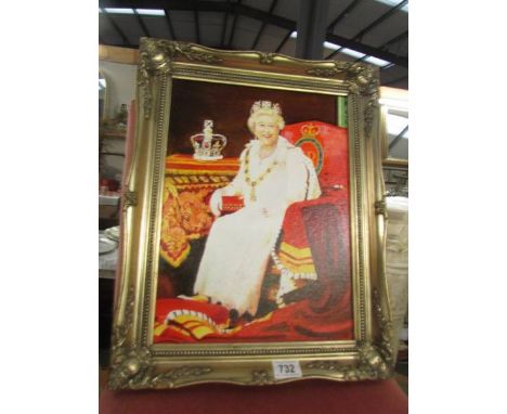 A framed oil on board portrait of Queen Elizabeth II signed E Cunnington. (49cm x 38.5cm x 4cm including frame)