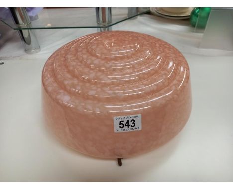 A large art deco, pink glass, flycatcher lamp shade. (No Chain).